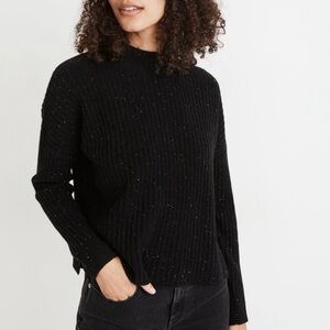 Madewell Cashmere Merino Ribbed Mockneck Sweater Donegal Fleck Black Medium